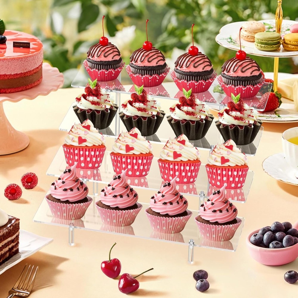 Acrylic Display Riser Stand Shelf Clear 4 Tier Cupcake Perfume