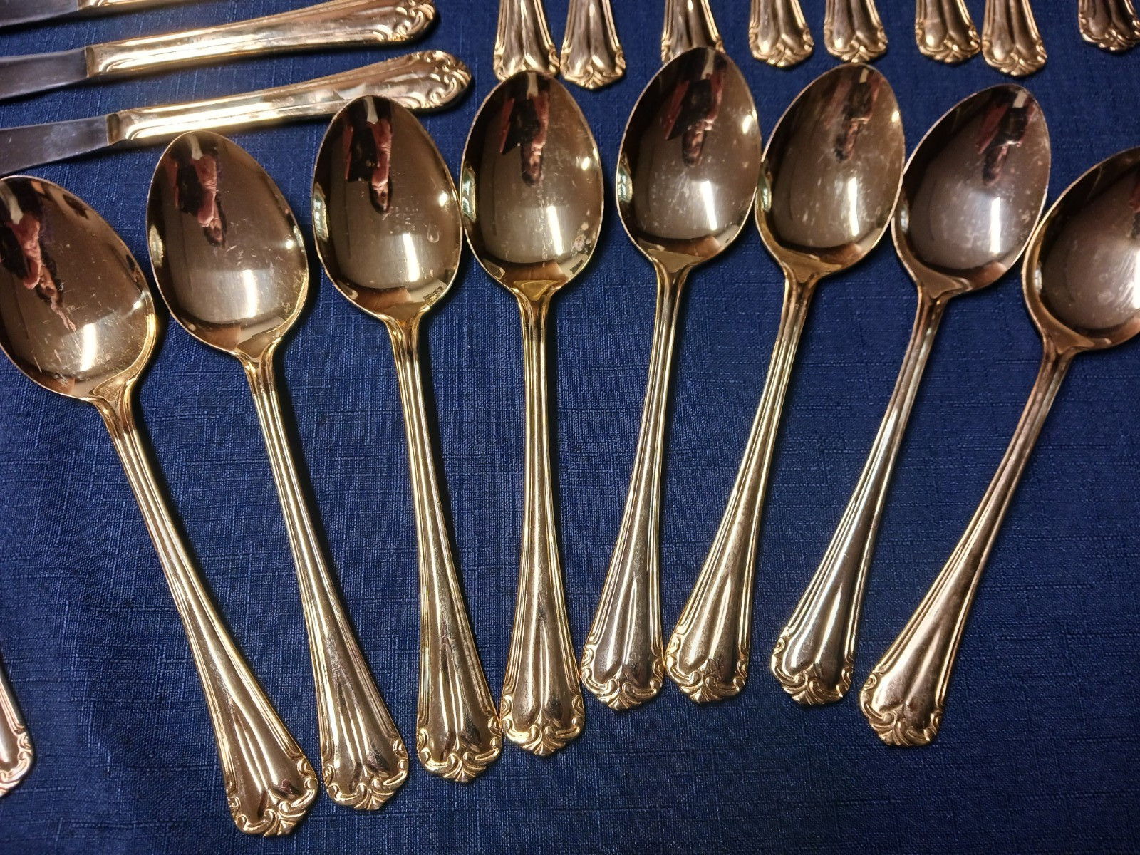 Hampton Silversmith’s Gold Electroplate Stainless Flatware 39 Pieces