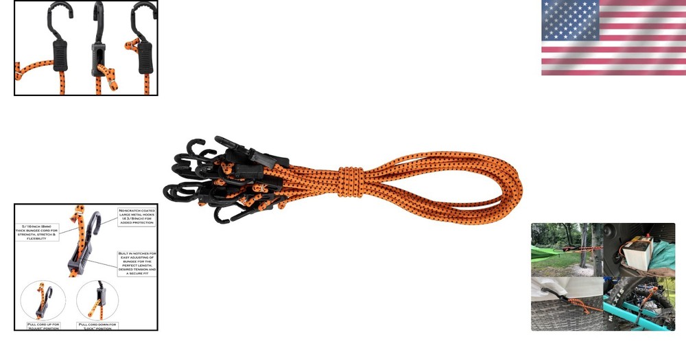 Multi-Use Orange/Black Bungee Cords 48", 10-Pack