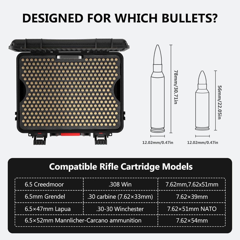 308 7.62x39 Ammo Box - Waterproof Double Stack Case - Mossberg Compatible