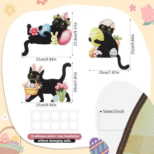 Easter Black Cat Wooden Door Corner Decor Set of 3, Cute Wall Decorations