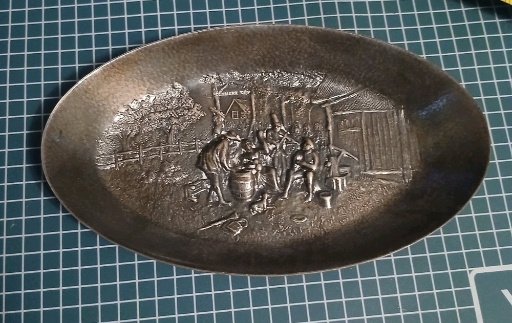 HANS JENSEN DENMARK REPOUSSE TRAY WITH COUNTRY SCENE SILVERPLATE