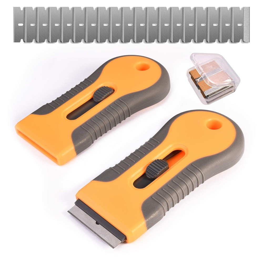 Razor Blade Scraper, 2 Pcs Plastic Retractable 42 Piece Set, Orange