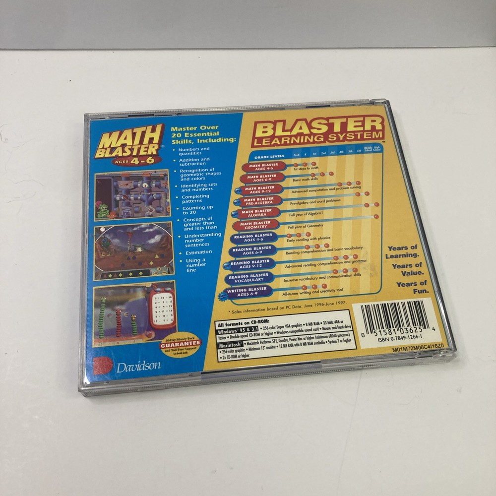 ⭐️⭐️⭐️⭐️⭐️ Davidson Math Blaster Ages 4-6 Grades PreK-1st CD-ROM WIN/MAC
