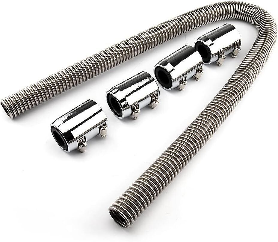 Universal 48" Stainless Steel Radiator Flexible Coolant Water Hose W/ Caps Kit