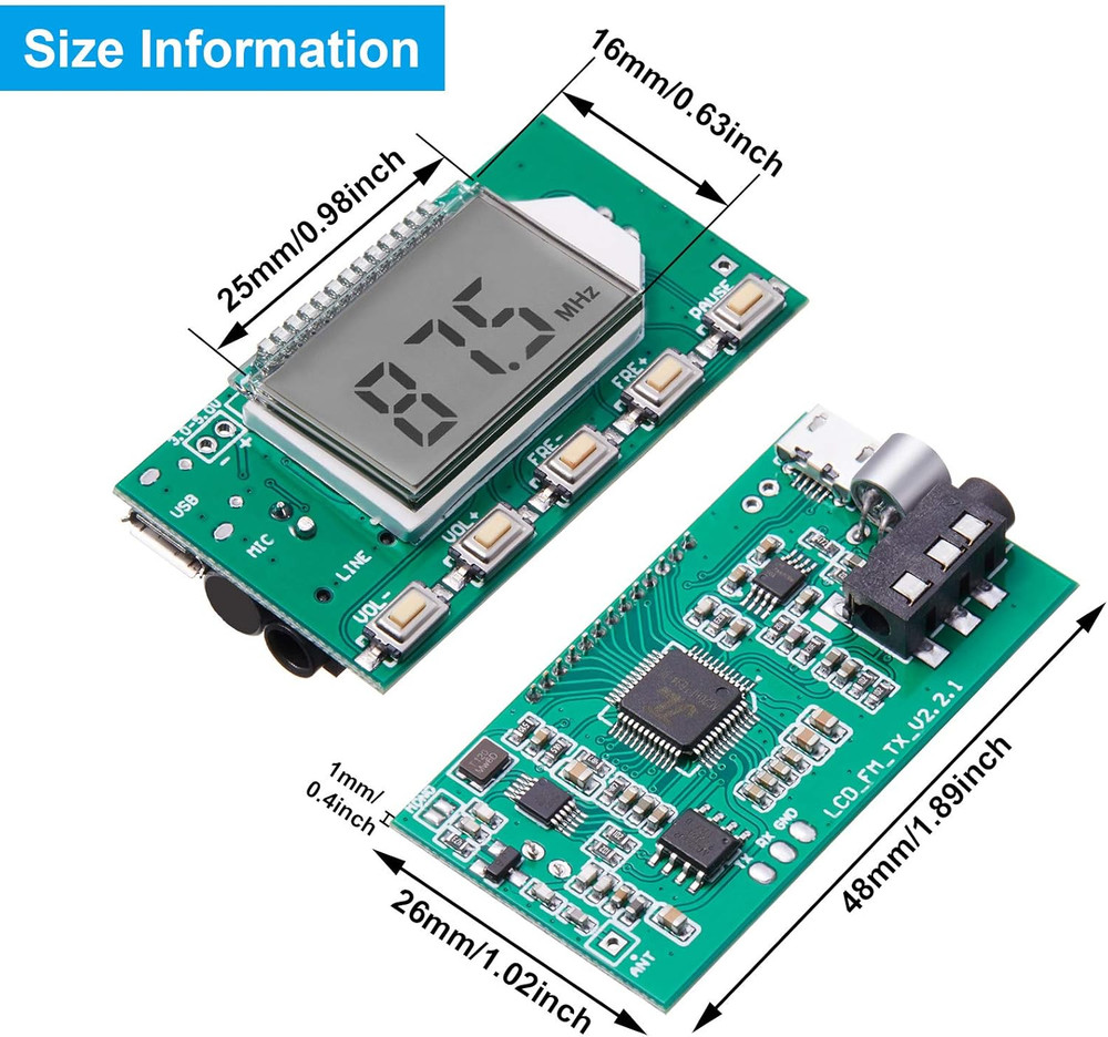 2 Pieces Digital FM Transmitter Module Stereo FM Transmitter DSP PLL 76.0-108.0M