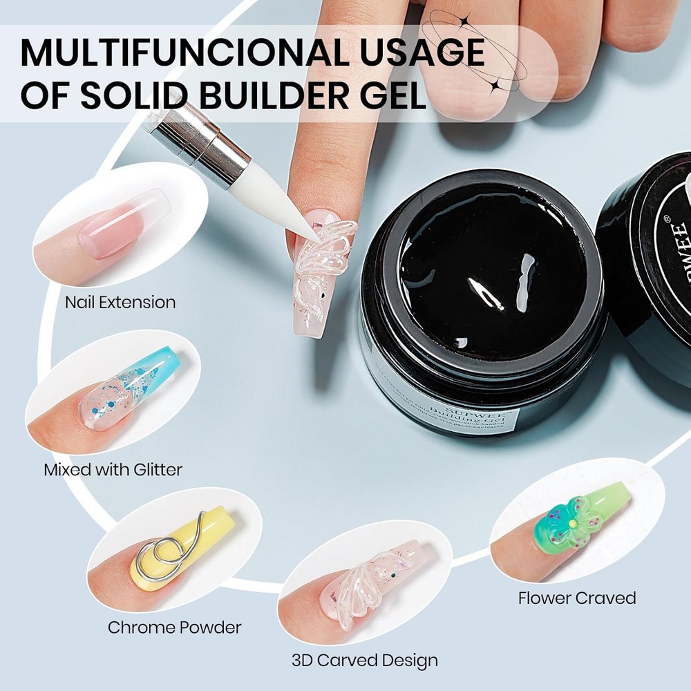 Solid Builder Gel for Nails - 3D Nail Art Clear Non-Stick Hand Hard