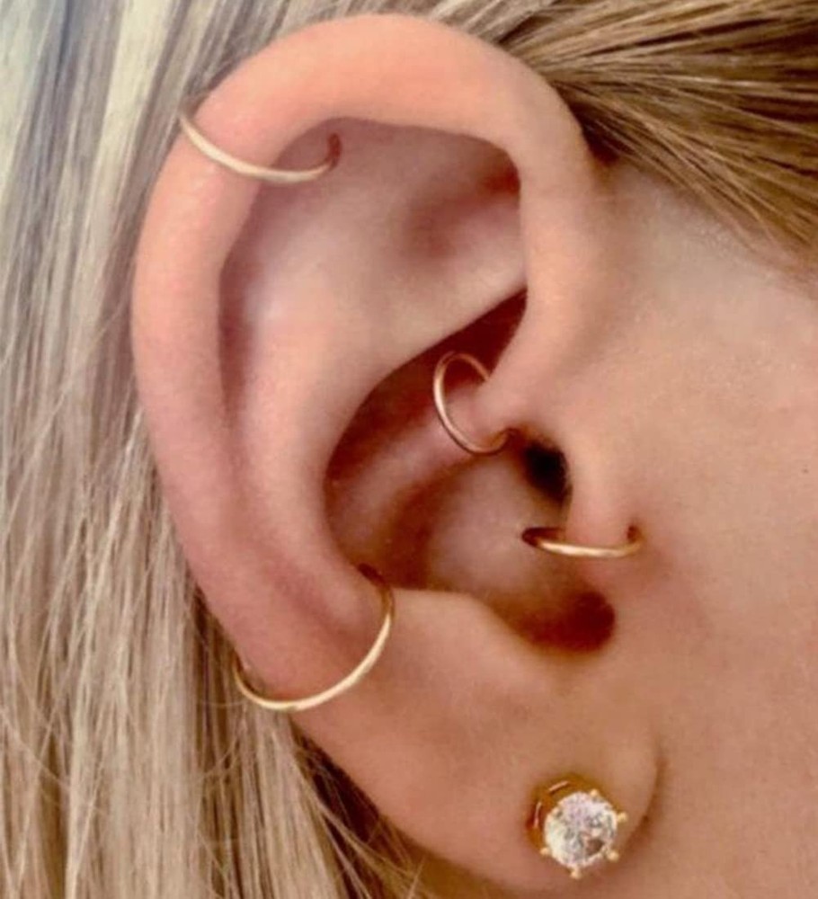 QWALIT Ear Piercing Kit Gold D2-Needle- earring studs+hoop- gold