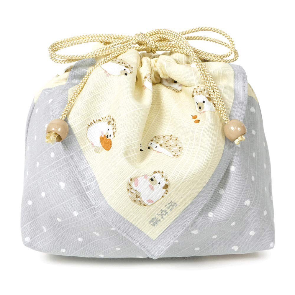 Hamamonyo Lunch Box Drawstring Bag, Calming Hedgehog, Gray