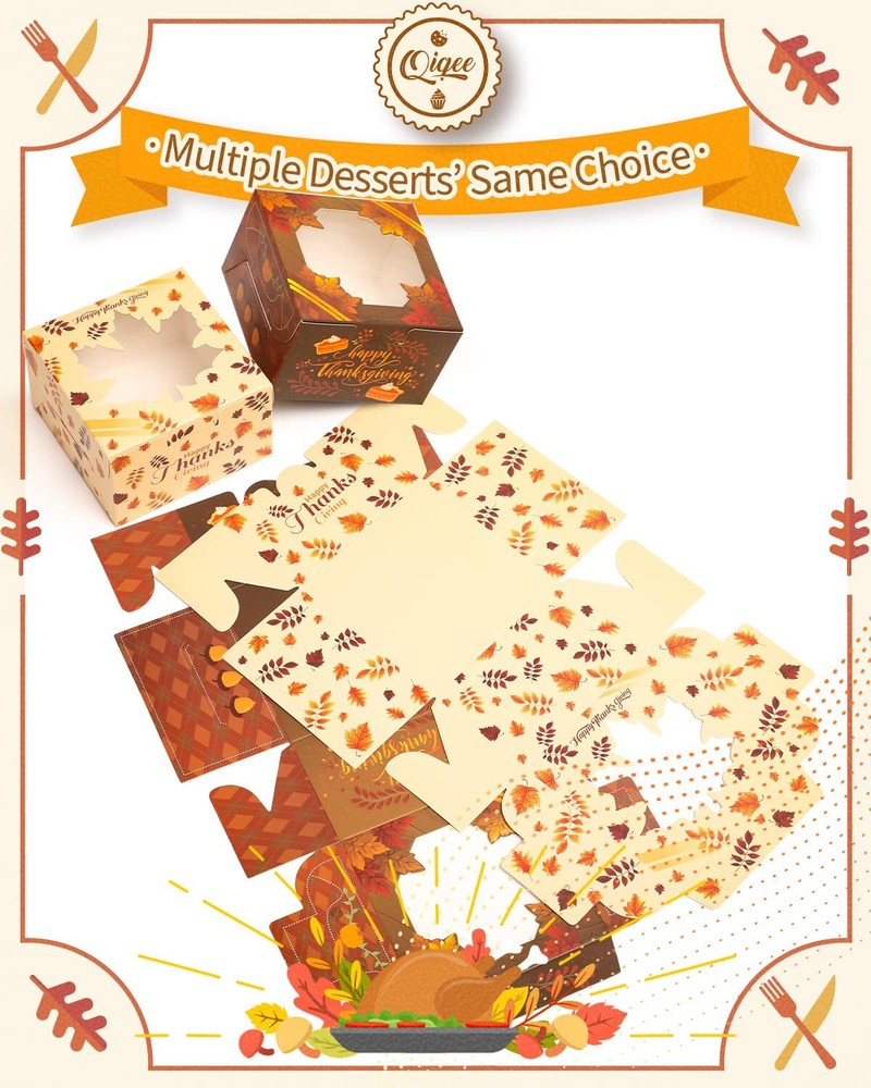 Thanksgiving Bakery Boxes with Window 52pcs 4x4x2.5 Mini Cookie Boxes Macaron...