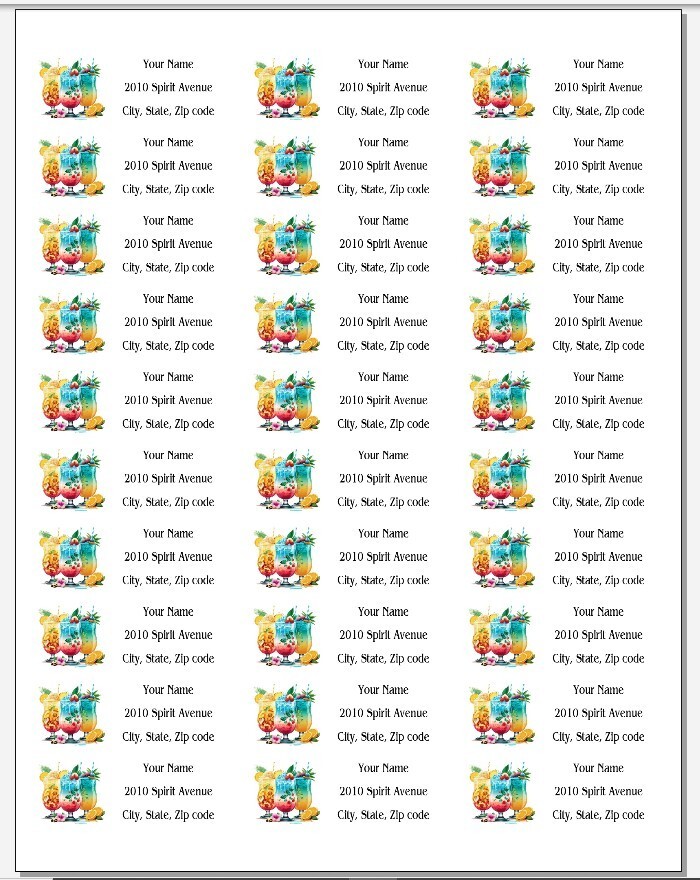 150 Tropical Island Drinks Mailing Return Address Labels Personalized