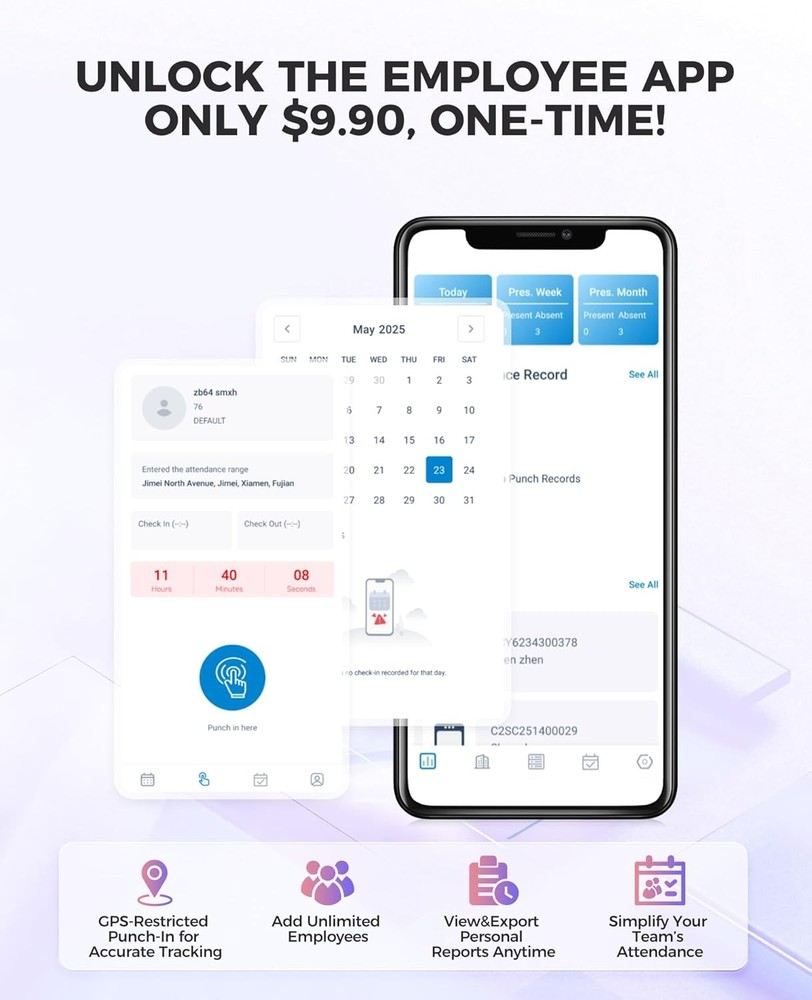 TC5 Cloud-Based Face Recognition Time Clock for Employees WiFi Attendance System
