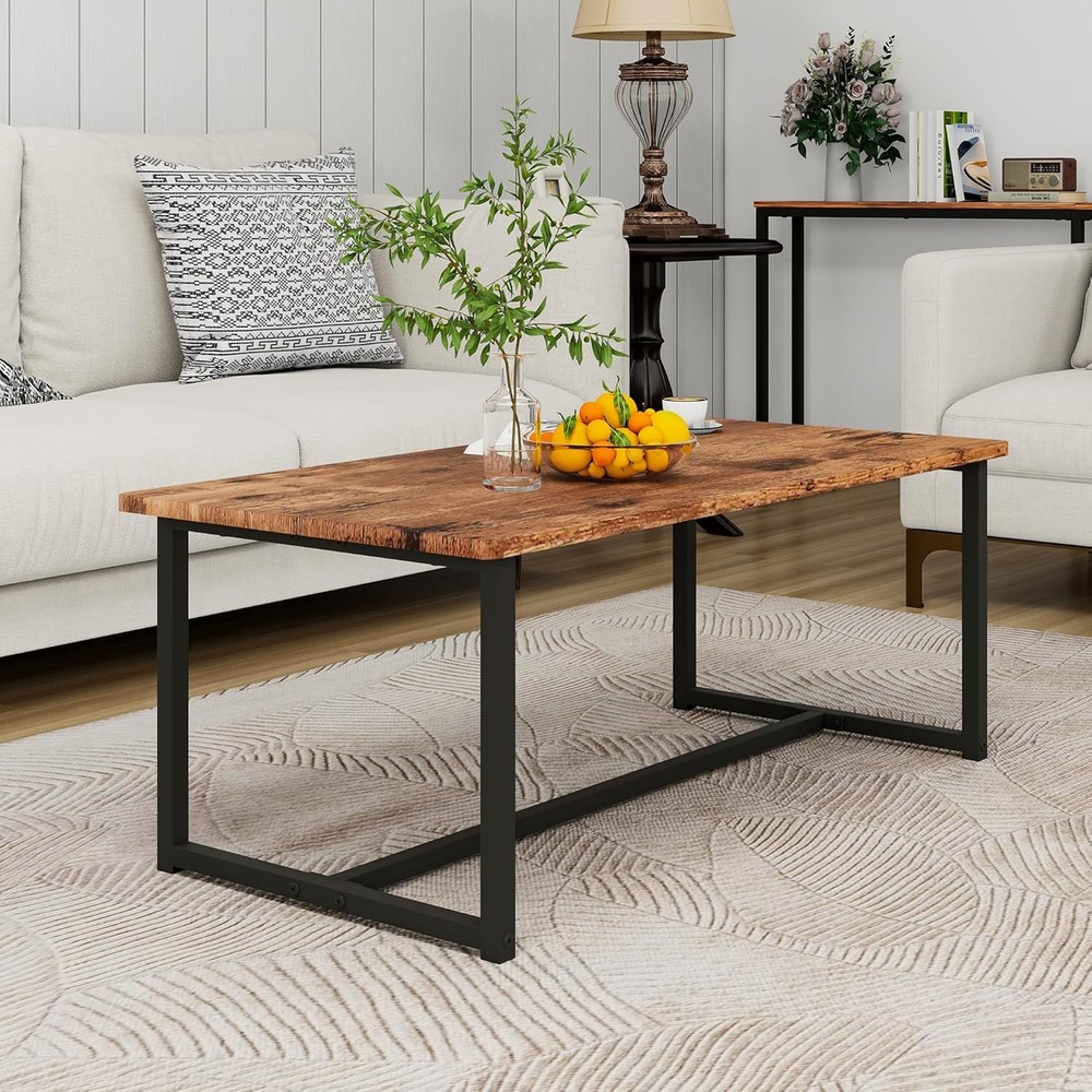 Coffee Table Rectangular Center Table Living Room Open Space Side Table W/ Metal