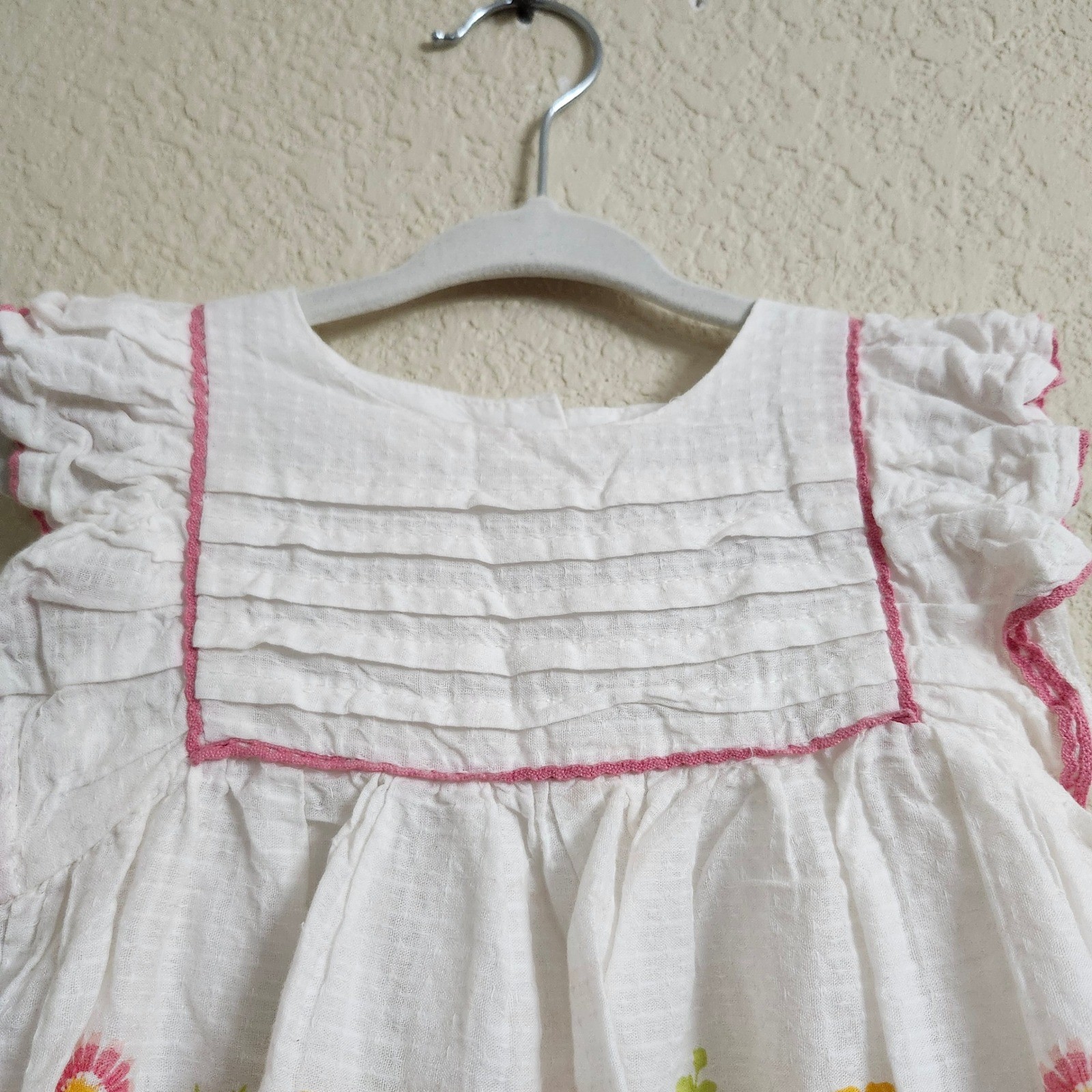 Haute Hippie Baby 24M White Floral Spring Cotton Ruffle Dress Pink Yellow