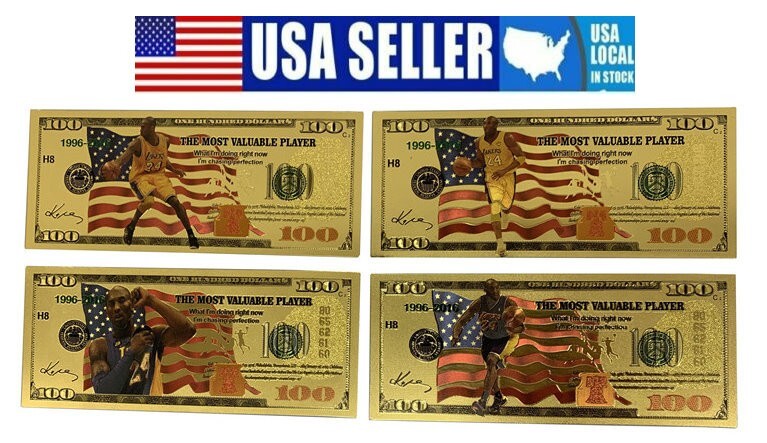 Kobe Bryant 14K Gold USA $100 Bill Set of 4 MVP Lakers 2016 Nice Set FREE SHIP!