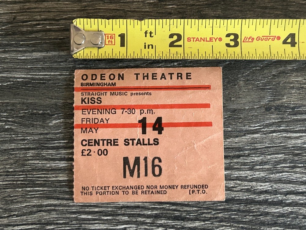 KISS Ticket Stub Alive Destroyer Concert Tour May 14 1976 UK Vintage Kiss Aucoin