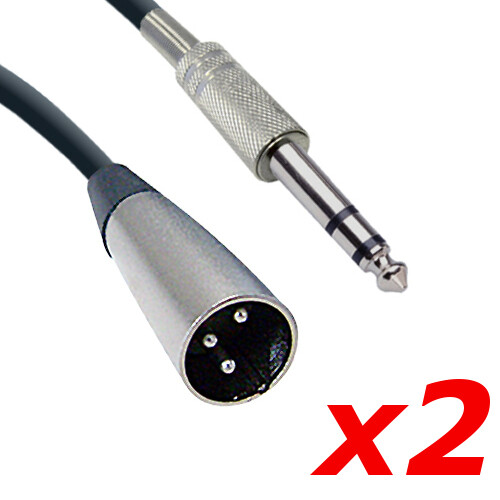 2 Pack - 6ft XLR 3-Pin Male to 1/4" Stereo TRS Shielded Microphone Mic Cable