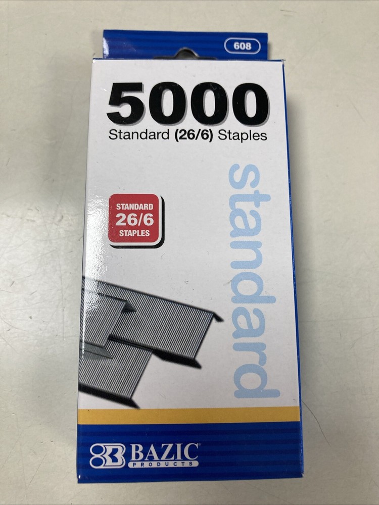 BAZIC Staples Standard (26/6) 5000/Pack, Stapler Refill Standard Size Staple, Si