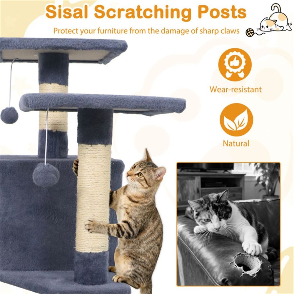 57" Multi-Level Cat Tree for Multi-Cat, 2 Condos & Hammock w/ Sisal