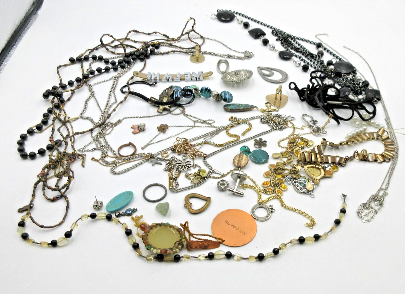 VTG MODERN LOT CRAFT BROKEN REPAIR Silver gold tone NECKLACE BROOCH PARTS ETC
