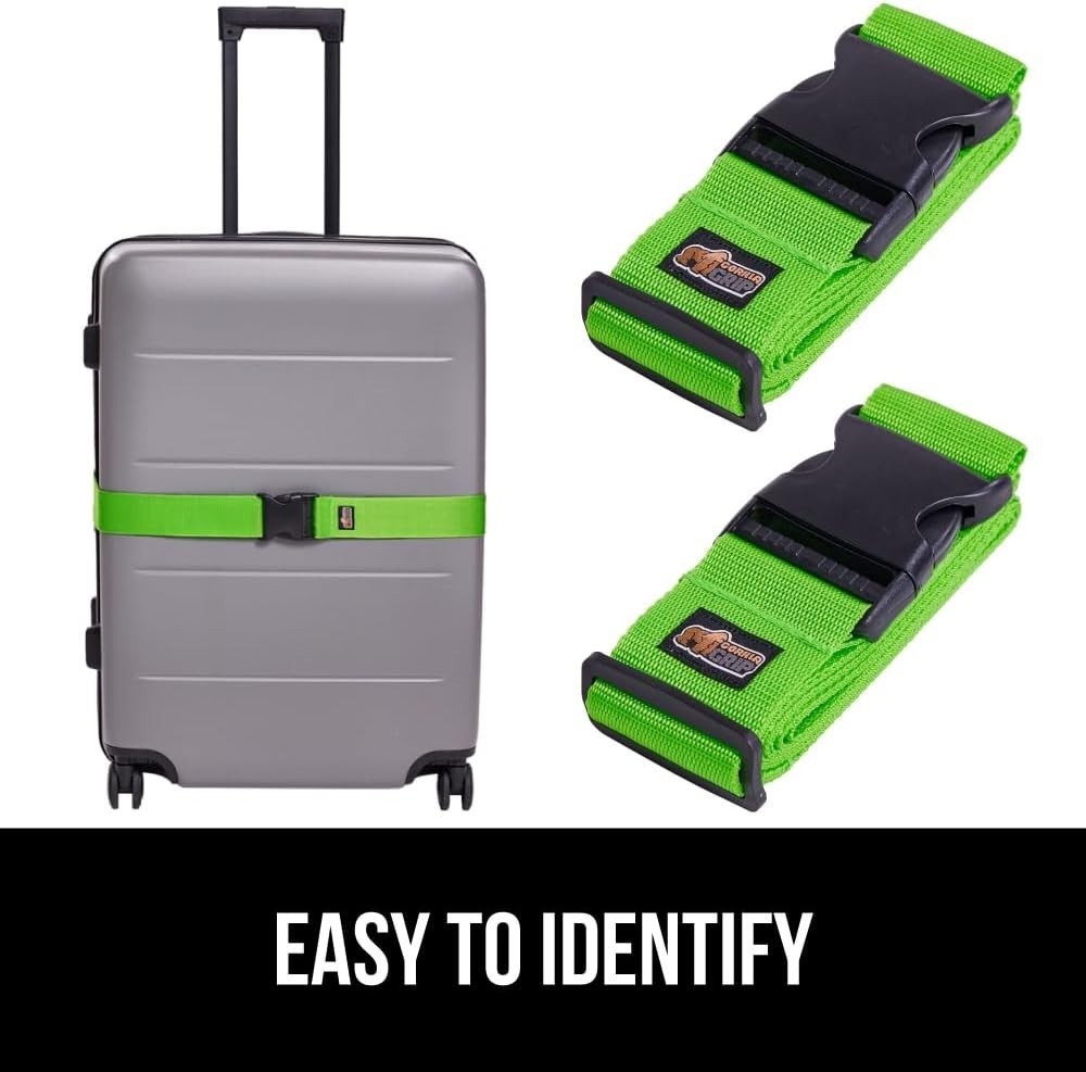 Secure Your Luggage with 4 Adjustable Gorilla Grip Straps - Easy Identification