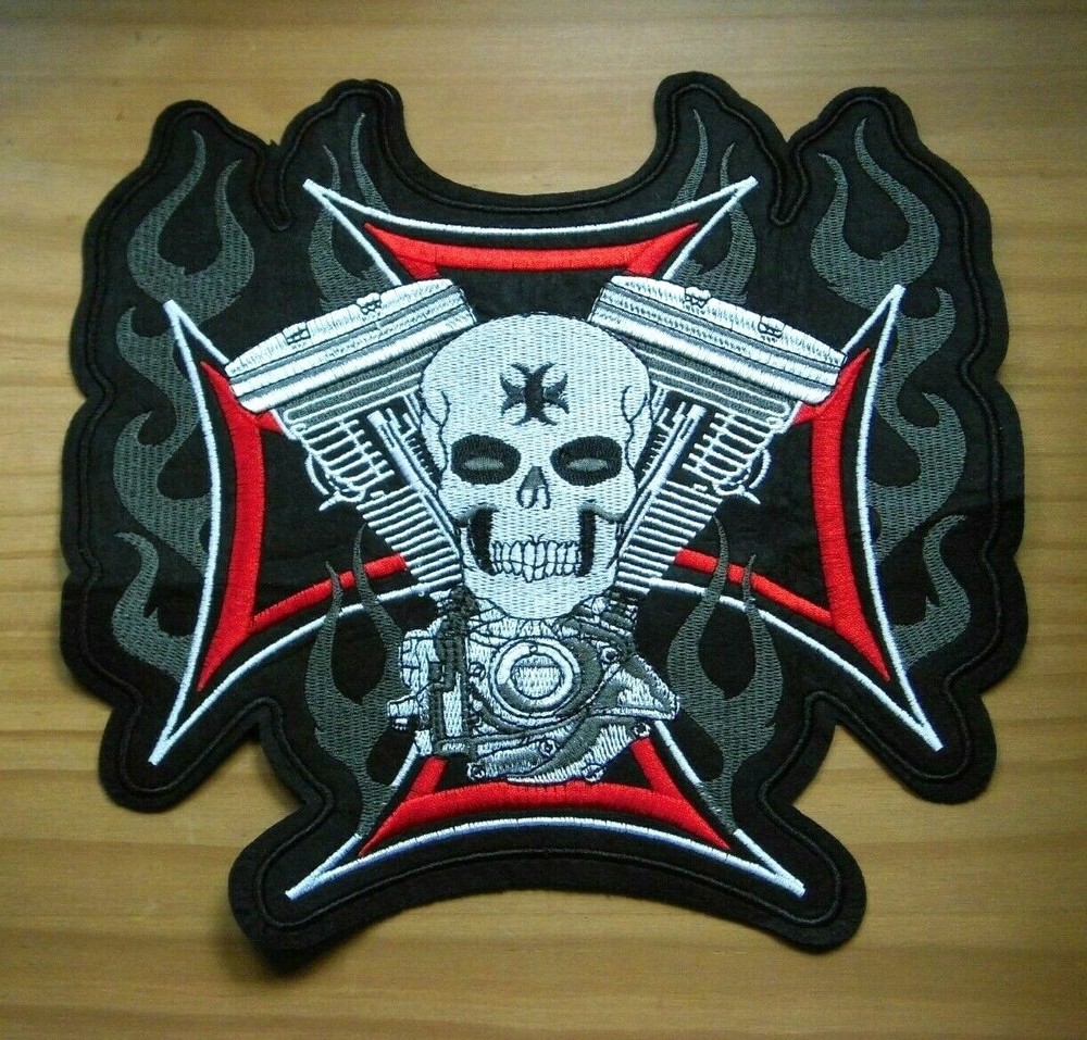 Patch Back Patch Biker Vest - Moto Skull Cross - Super Size & Look