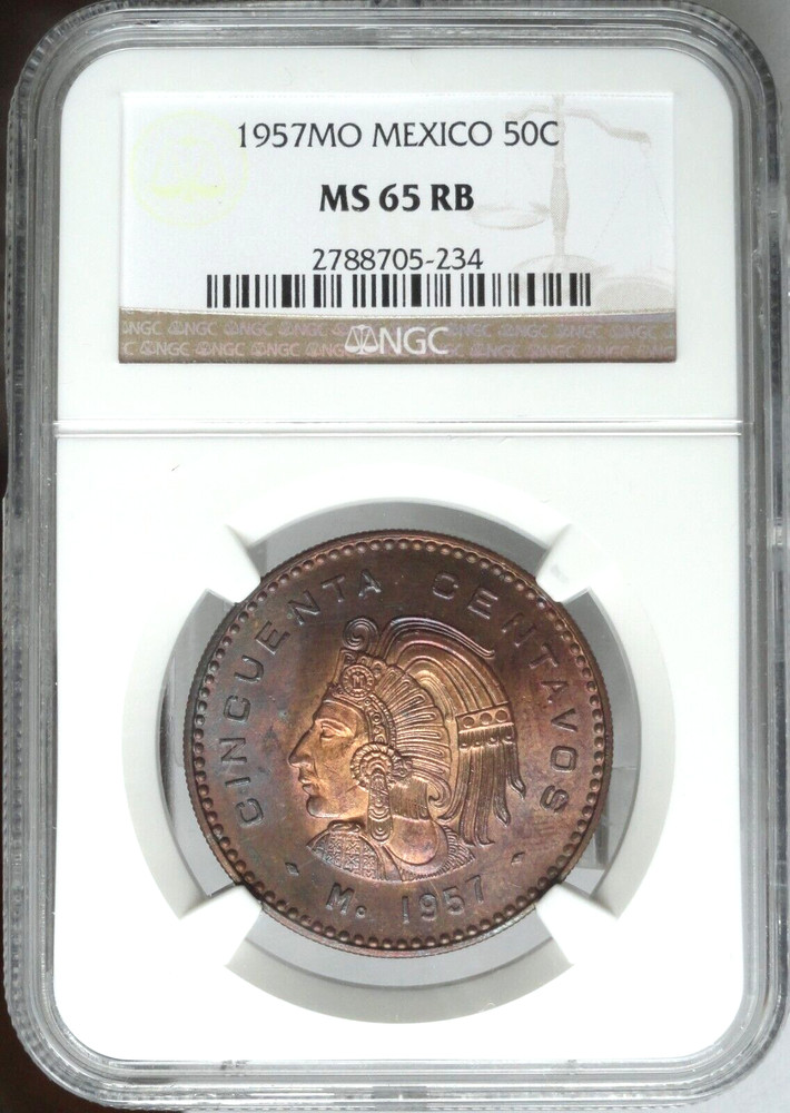 MEXICO 1957 Mo 50 CENTAVOS MS 65 RB