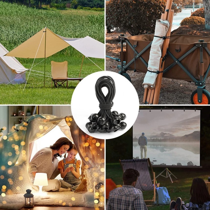 6" Ball Bungee Bungie Cord 100Pcs Black Heavy Duty Canopy Tarp Tie Downs * / \