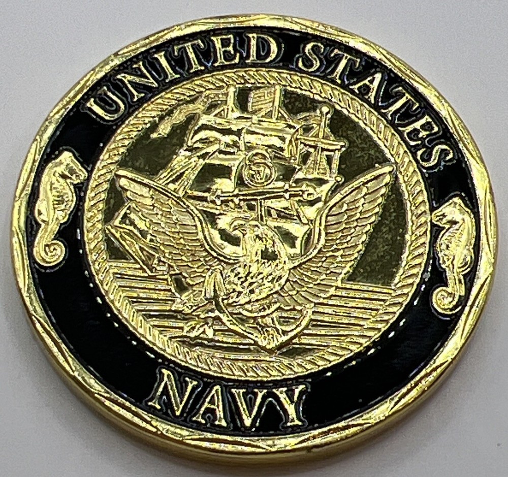 * US Navy Challenge Coin, Gold Shellback US Navy Values Challenge Collectible