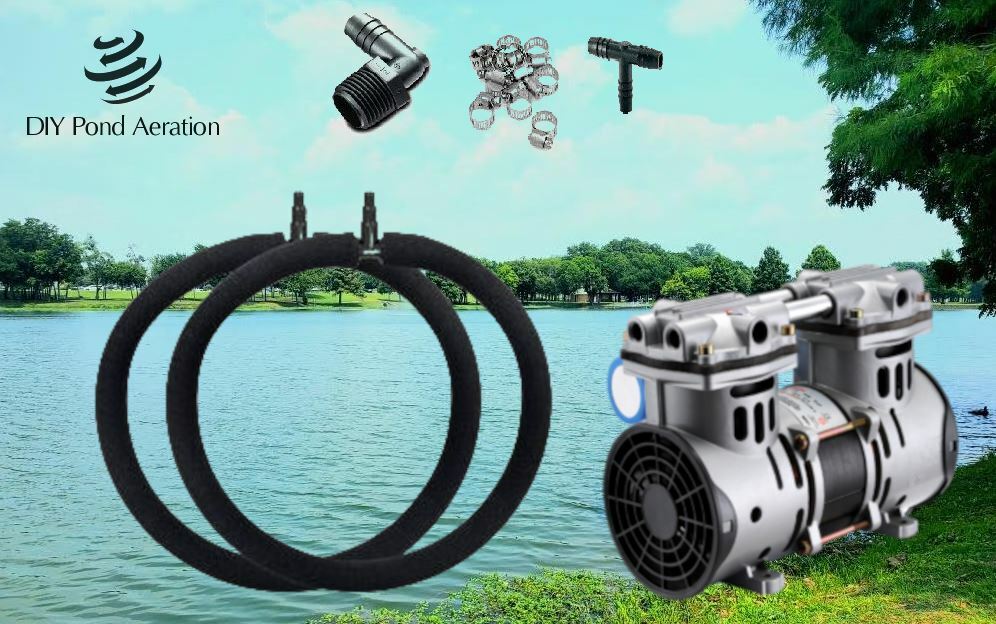 Lake Fish Pond Aerator System w/200' WTD Hose 2 - 48" RING Diffusers 3.9cfm PUMP