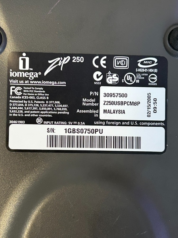 Iomega Zip 250 External Drive Data Blue USB Storage Disk Drive - Not Tested