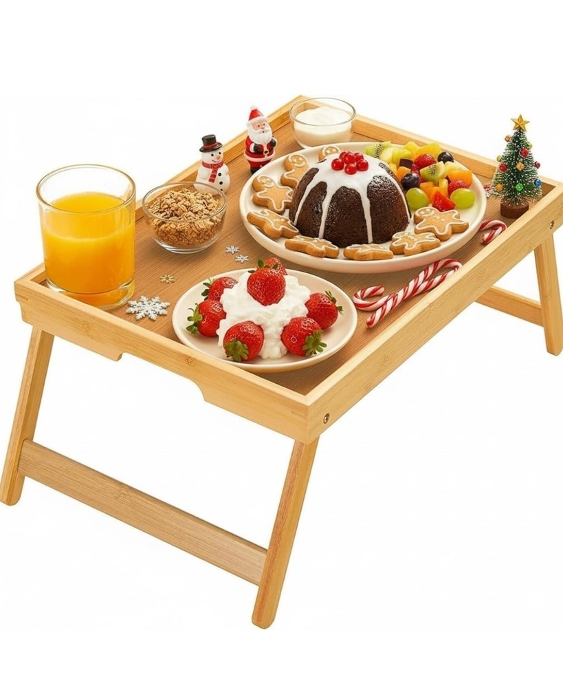 Bamboo Breakfast Bed Tray Table with Folding Legs