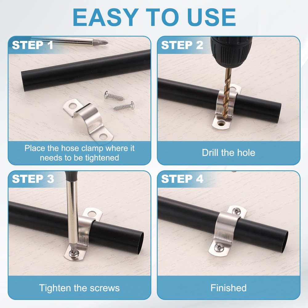 2Pcs 89mm(3-1/2") Two Hole Rigid Pipe Strap with Screws, Silver