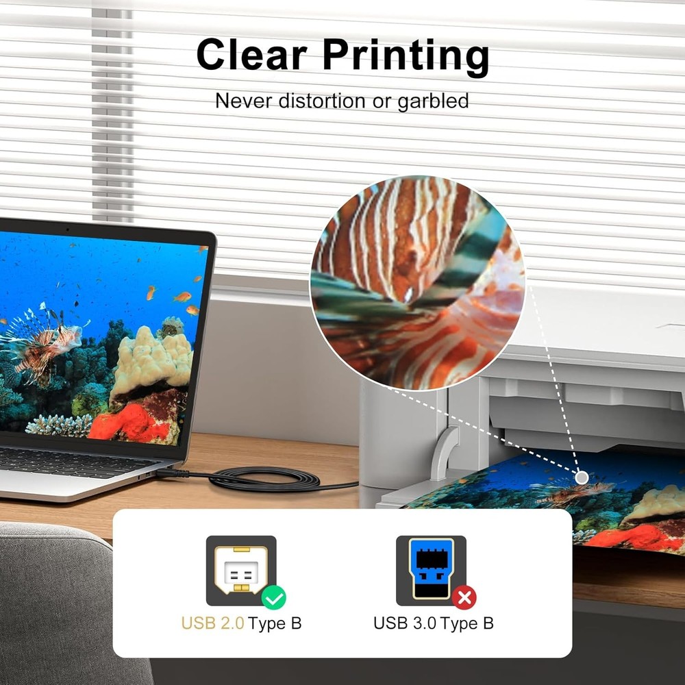 10FT USB Printer Cable,USB A to B Scanner Cable Cord Type B...