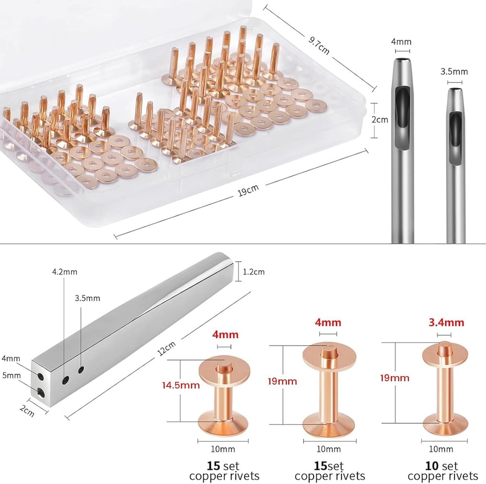 Copper Rivets and Burrs Leather Rivet Fastener Setting Tool 84Pcs