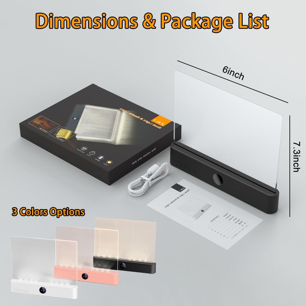 Rechargeable LED Book Light with Dimmable Colors and Timer for Reading