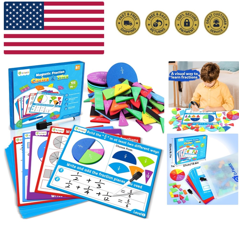 Magnetic Fraction Tiles & Circles Activity Set for Engaging Math Learning