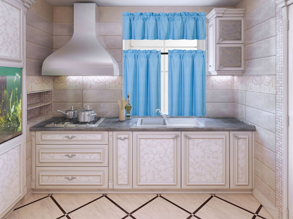 3PC SET WINDOW DRESSING KITCHEN CURTAIN SOLID LINED BLACKOUT DRAPE TREATMENT K3