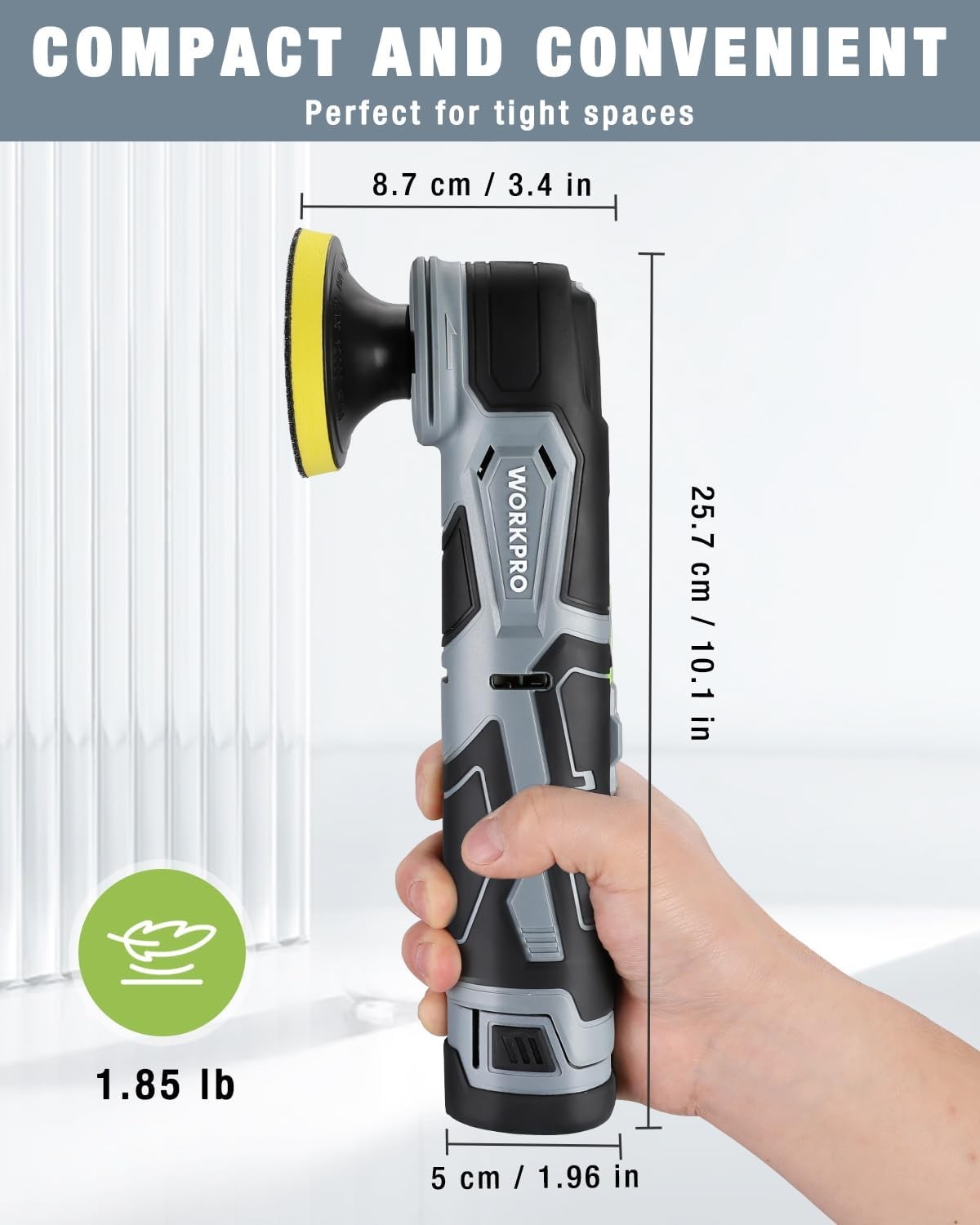 WORKPRO 12V Cordless Mini Buffer Polisher 5 Speed 3000 RPM for Waxing Polishing