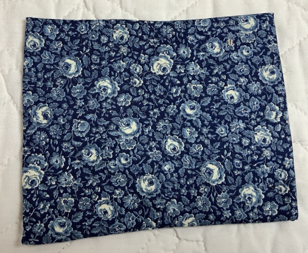 Antique Patchwork Quilt Table Topper, Early Calico Prints, Triangles, Navy, Blue