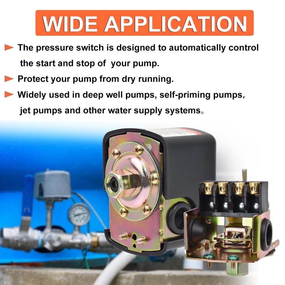 30-50 PSI Well/Water Pump Pressure Control Switch Adjustable Double Spring Pole