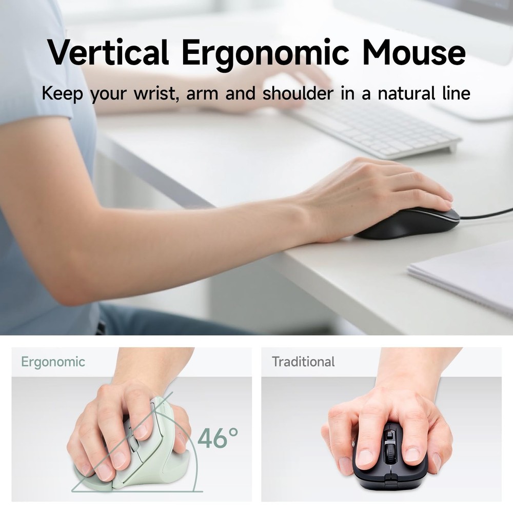 Green Wireless Vertical Ergonomic Mouse Large Hands 4000 DPI Bluetooth Mac PC