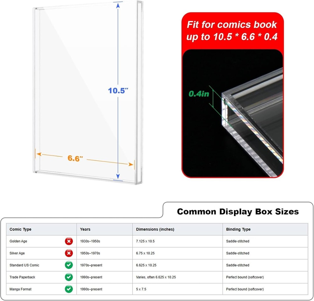 Clear Display Case for Comic Book, Acrylic Comic Book Frame Wall Mount, Colle...