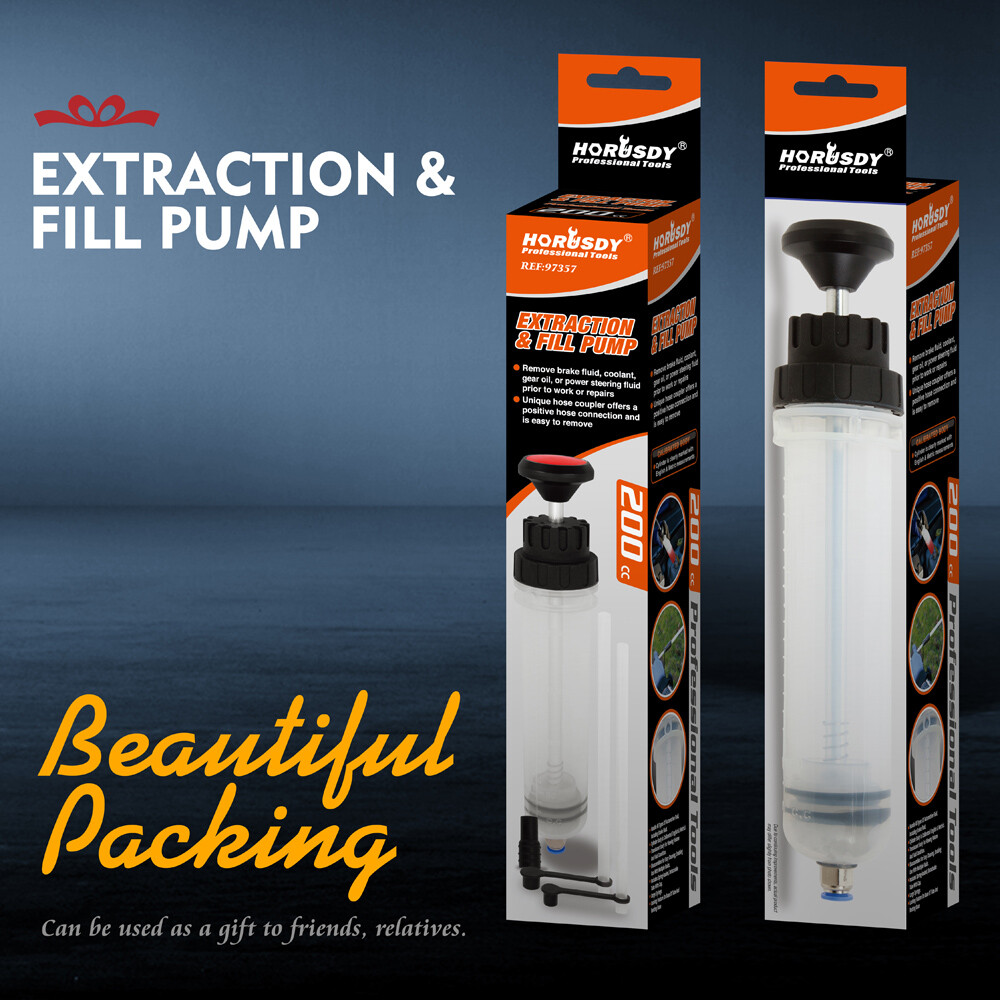 HORUSDY 200cc Fluid Extractor Oil Syringe Pump Manual Suction Vacuum Transfer