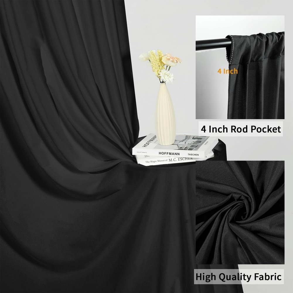 2-Panels 5x10 FT Black Backdrop Curtains for Parties Thick Polyester Drapes