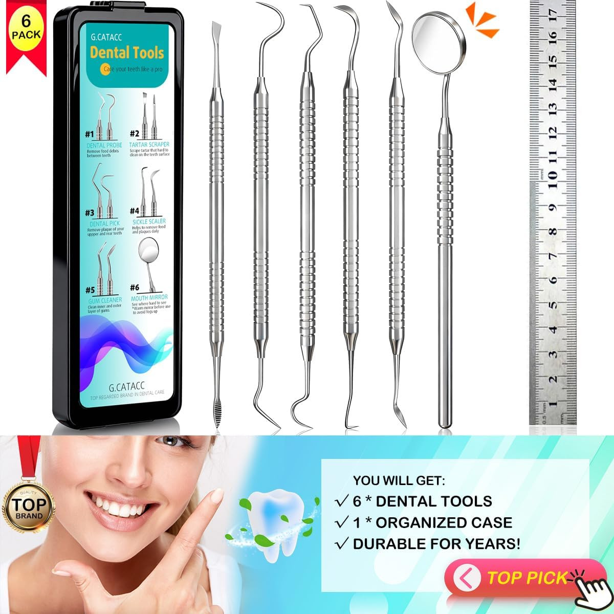 Dental Tools, Dental Pick for Teeth Cleaning, Stainless Steel Hygiene Kit with