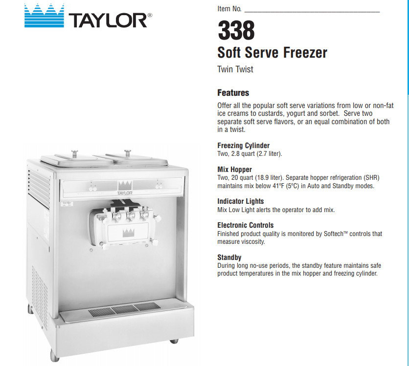 Taylor 338 COUNTERTOP Ice Cream Machine