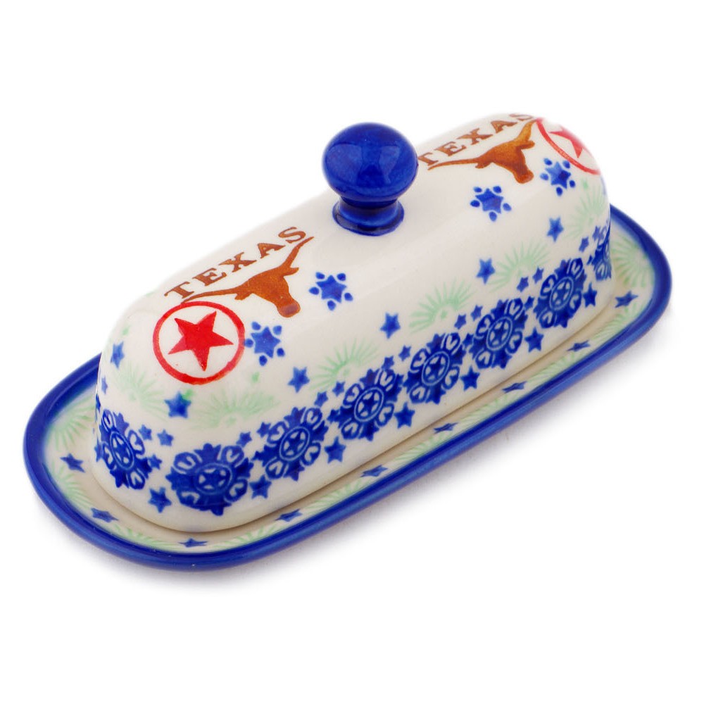 Polish Pottery Butter Dish 7" Texas State
