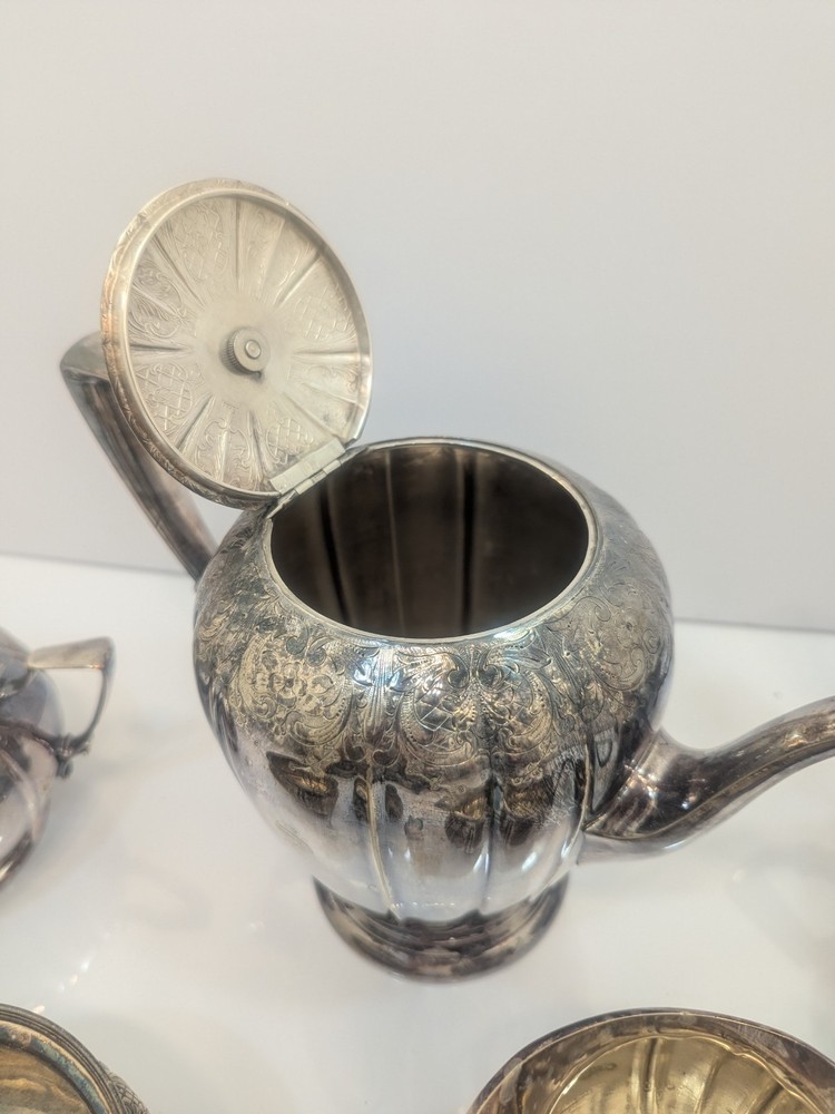 Antique Victorian Silverplate Tea Coffee Set Floral Engraved Serving Set...G6