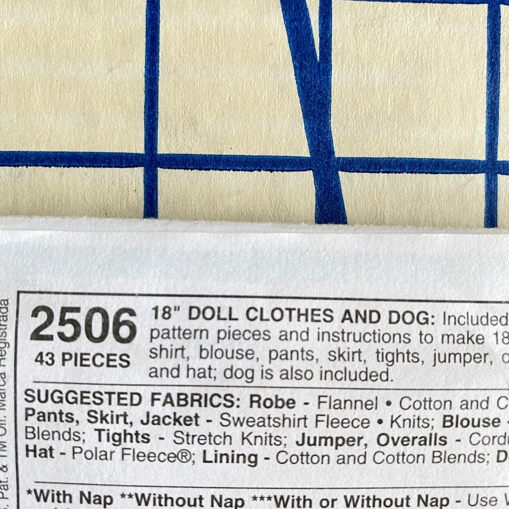 Uncut Pattern 18" Doll Clothes McCalls 2506